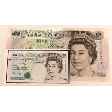 GREAT BRITAIN UK 1993 . FIVE 5 POUNDS BANKNOTE . ERROR . MISSING SERIAL TOP LEFT